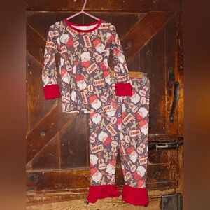 Kids Western-Themed Christmas Pajamas with Red Accents